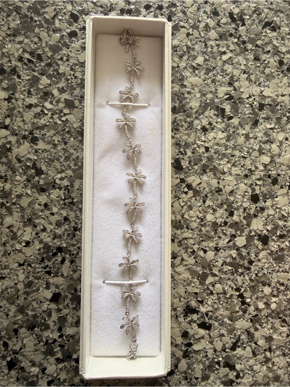 Delicate Palm Leaf Silver Bracelet - White